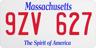 MA license plate 9ZV627