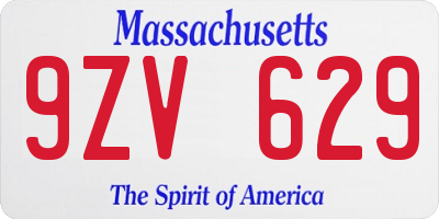 MA license plate 9ZV629