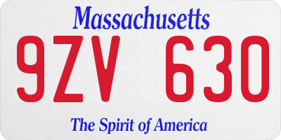 MA license plate 9ZV630