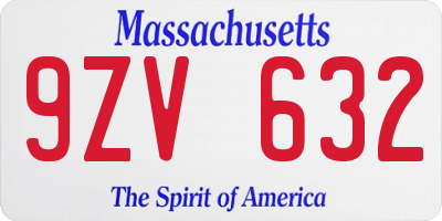 MA license plate 9ZV632