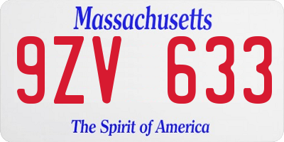 MA license plate 9ZV633