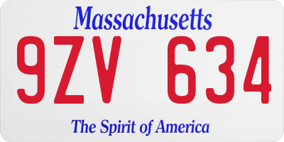 MA license plate 9ZV634