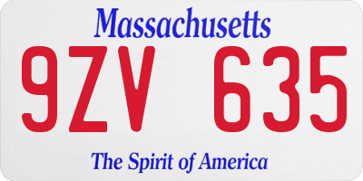 MA license plate 9ZV635