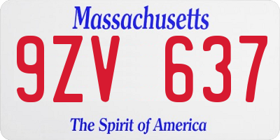 MA license plate 9ZV637