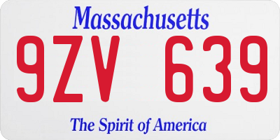 MA license plate 9ZV639