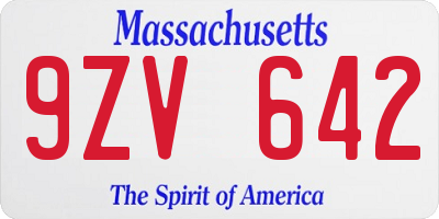 MA license plate 9ZV642