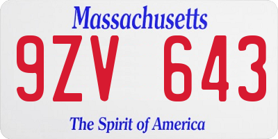 MA license plate 9ZV643