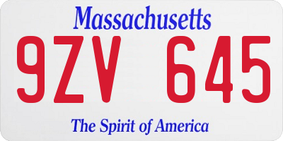 MA license plate 9ZV645