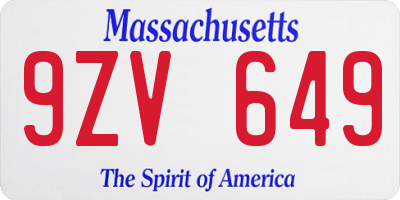 MA license plate 9ZV649