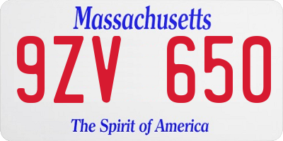 MA license plate 9ZV650