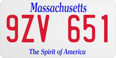 MA license plate 9ZV651