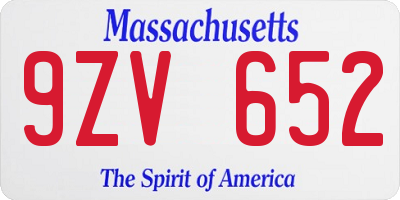 MA license plate 9ZV652