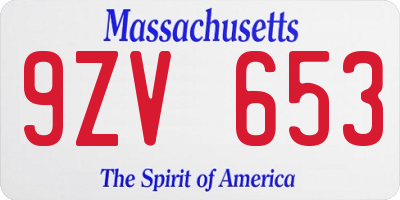 MA license plate 9ZV653