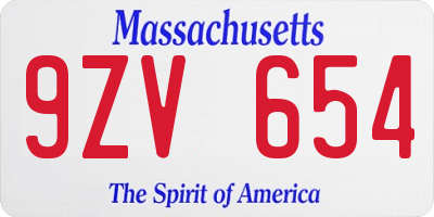 MA license plate 9ZV654