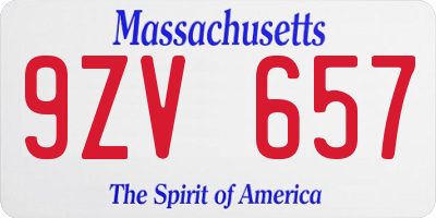 MA license plate 9ZV657