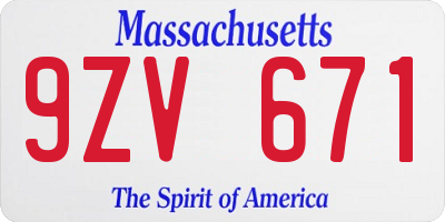 MA license plate 9ZV671