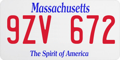 MA license plate 9ZV672