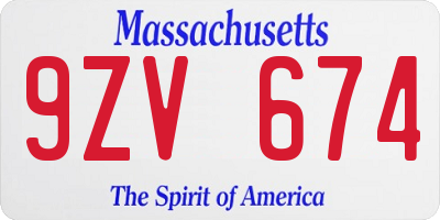 MA license plate 9ZV674