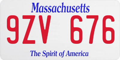 MA license plate 9ZV676