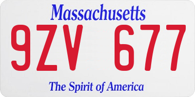 MA license plate 9ZV677