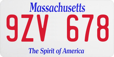 MA license plate 9ZV678