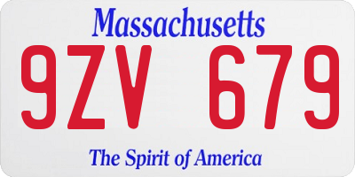 MA license plate 9ZV679