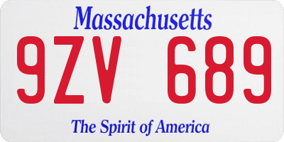 MA license plate 9ZV689