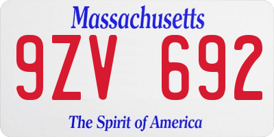 MA license plate 9ZV692