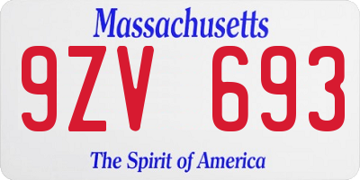 MA license plate 9ZV693