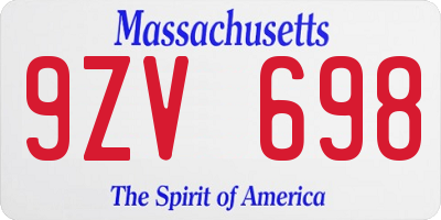 MA license plate 9ZV698