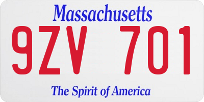 MA license plate 9ZV701