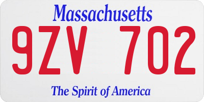 MA license plate 9ZV702