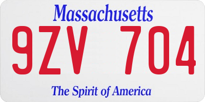 MA license plate 9ZV704