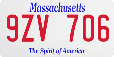 MA license plate 9ZV706