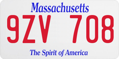 MA license plate 9ZV708