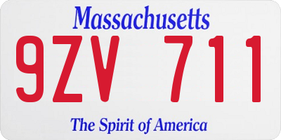 MA license plate 9ZV711