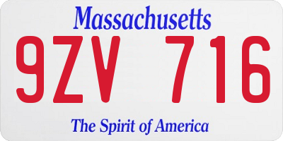 MA license plate 9ZV716