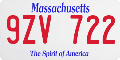 MA license plate 9ZV722