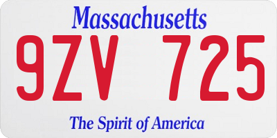 MA license plate 9ZV725