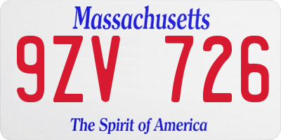 MA license plate 9ZV726