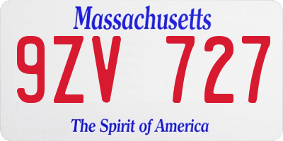 MA license plate 9ZV727