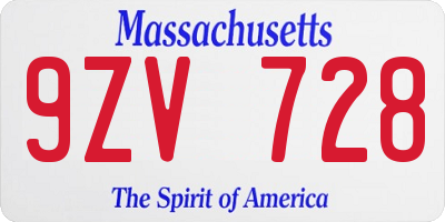 MA license plate 9ZV728