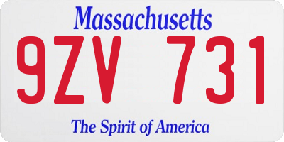 MA license plate 9ZV731