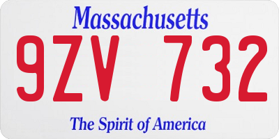 MA license plate 9ZV732