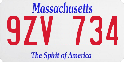 MA license plate 9ZV734