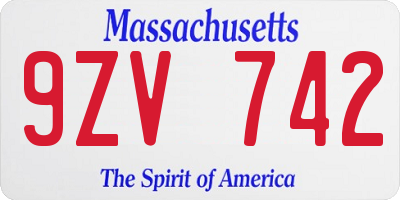 MA license plate 9ZV742