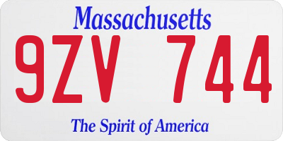 MA license plate 9ZV744