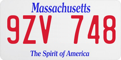 MA license plate 9ZV748