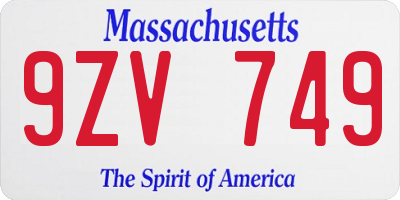 MA license plate 9ZV749