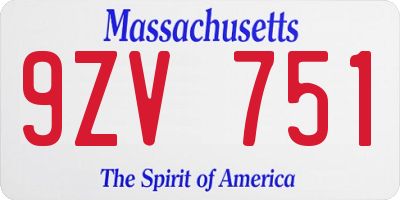 MA license plate 9ZV751